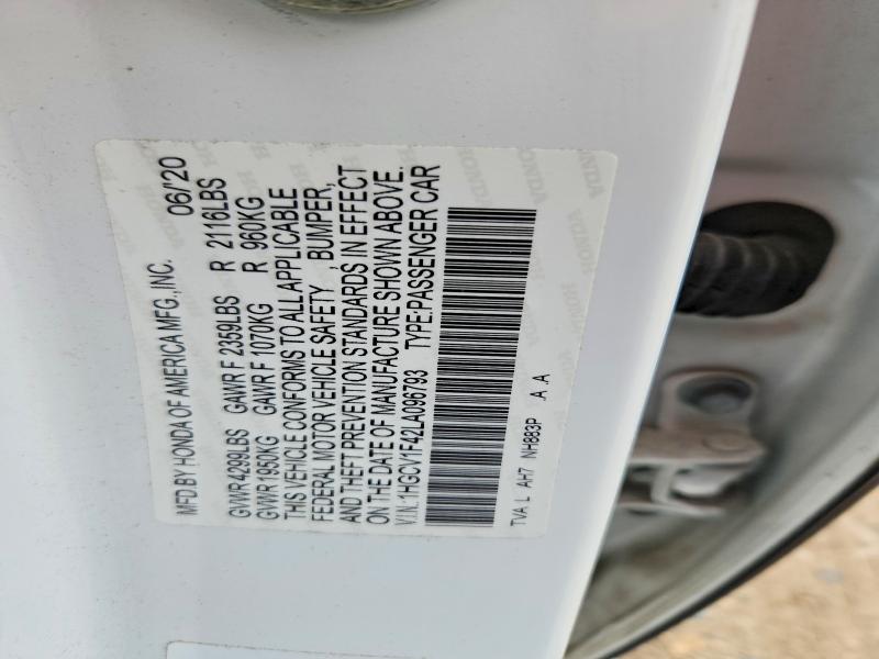 Aukcja sprzedaży 2020 Honda Accord, vin: 1HGCV1F42LA096793, numer aukcji: 57747066