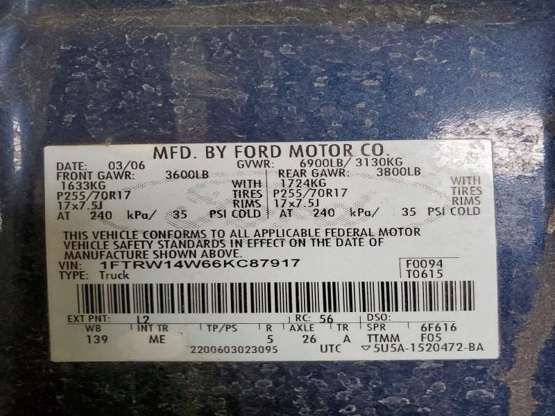 Продаж на аукціоні авто 2006 Ford F150, vin: 1FTRW14W66KC87917, номер лоту: 56678996