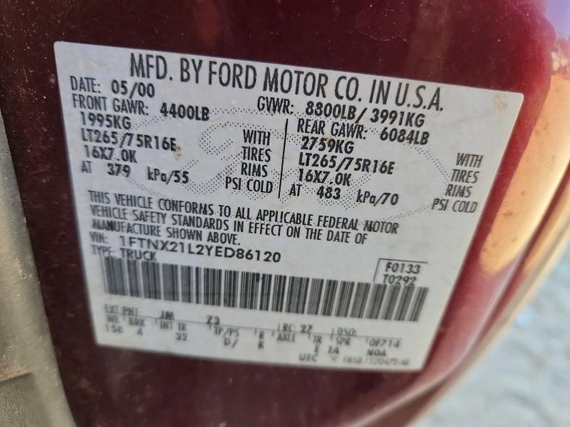 Aukcja sprzedaży 2000 Ford F250, vin: 1FTNX21L2YED86120, numer aukcji: 54128156