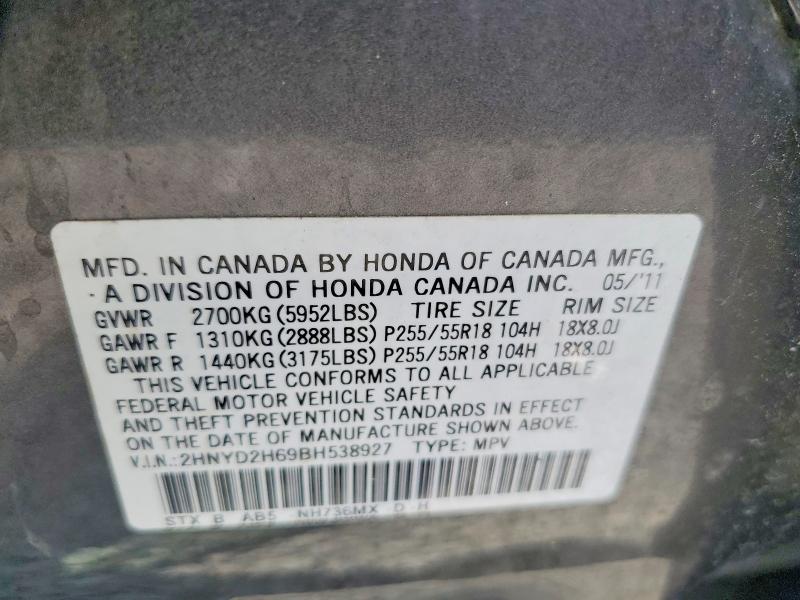 Auction sale of the 2011 Acura Mdx, vin: 2HNYD2H69BH538927, lot number: 57170156