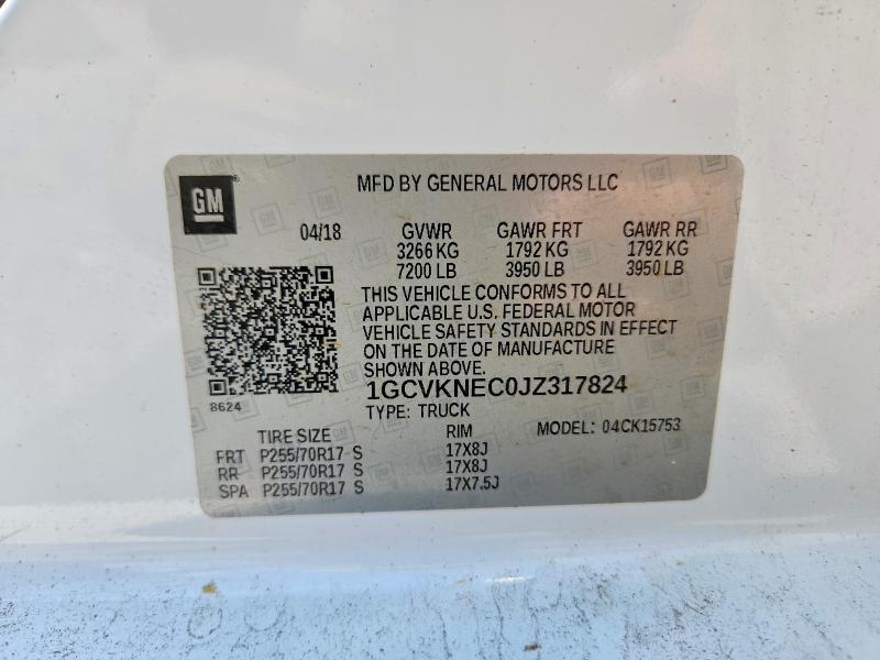 Продаж на аукціоні авто 2018 Chevrolet Silverado, vin: 1GCVKNEC0JZ317824, номер лоту: 57147006