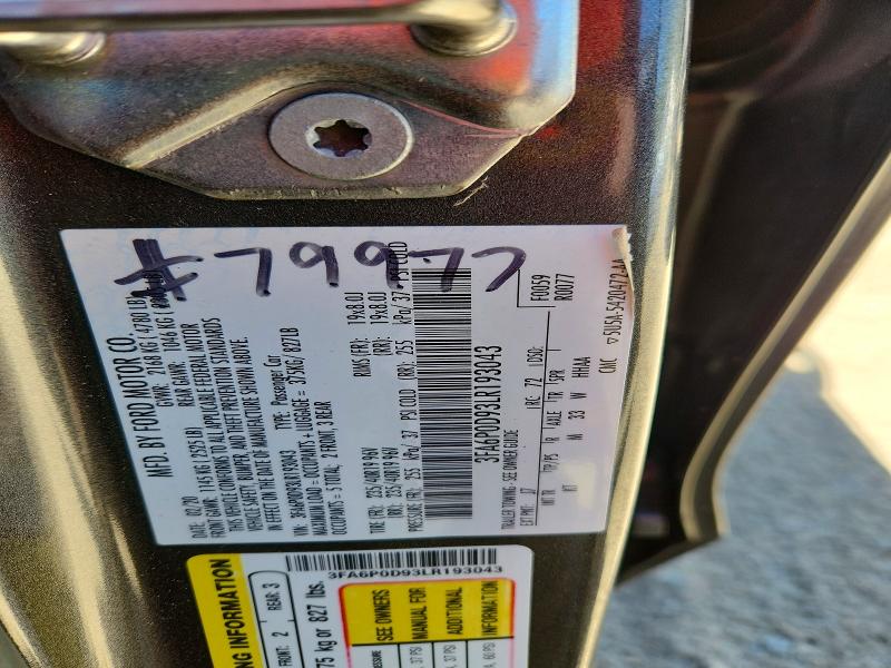 54159436 :رقم المزاد ، 3FA6P0D93LR193043 vin ، 2020 Ford Fusion مزاد بيع