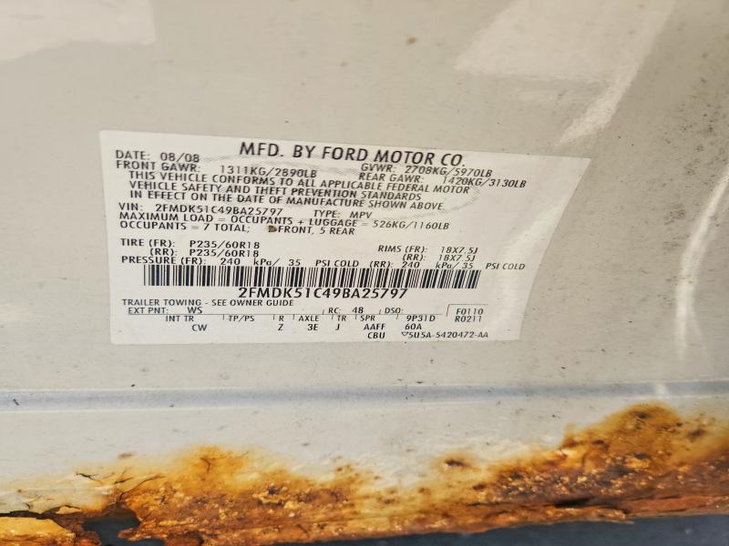 2009 Ford Flex მანქანა იყიდება აუქციონზე, vin: 2FMDK51C49BA25797, აუქციონის ნომერი: 55171346