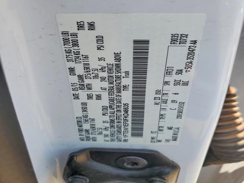 58221656 :رقم المزاد ، 1FTEW1EF0FKD46635 vin ، 2015 Ford F150 مزاد بيع