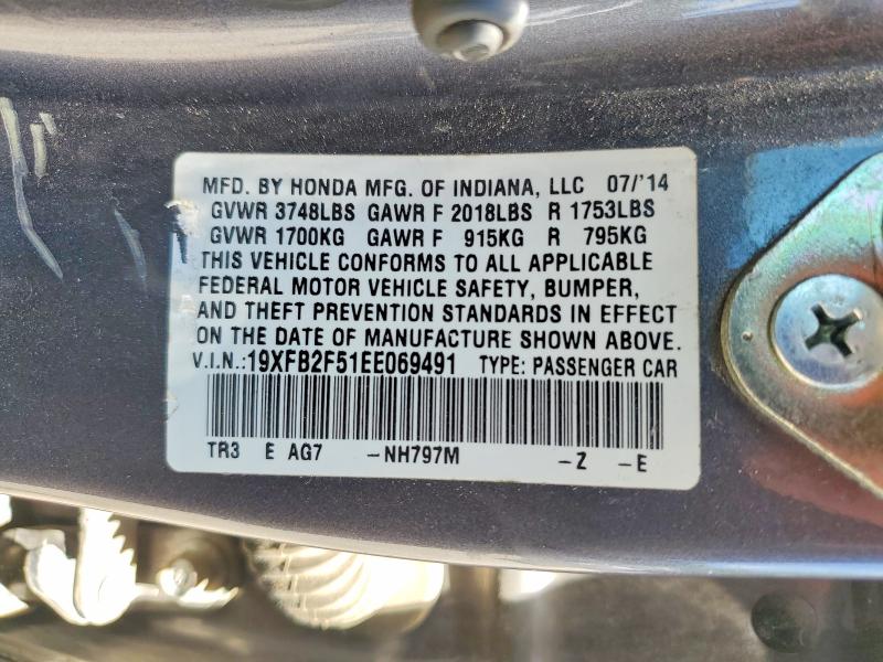 Aukcja sprzedaży 2014 Honda Civic, vin: 19XFB2F51EE069491, numer aukcji: 58430796