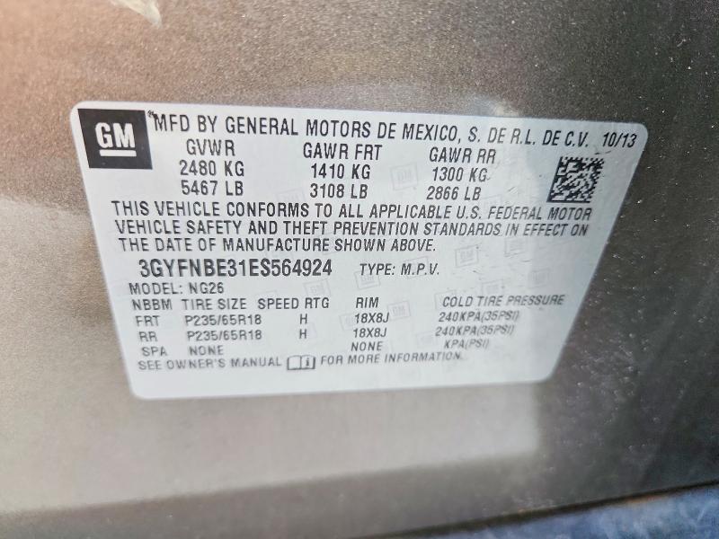 58399966 :رقم المزاد ، 3GYFNBE31ES564924 vin ، 2014 Cadillac Srx مزاد بيع