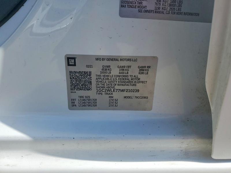 Продаж на аукціоні авто 2021 Chevrolet Silverado, vin: 1GC2WLE77MF210239, номер лоту: 54169966