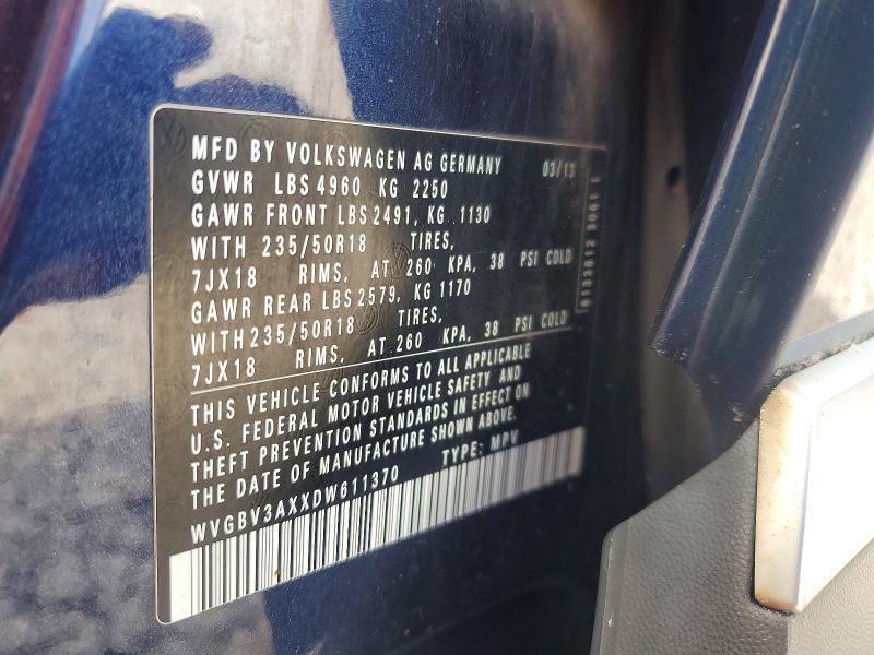 57001816 :رقم المزاد ، WVGBV3AXXDW611370 vin ، 2013 Volkswagen Tiguan مزاد بيع