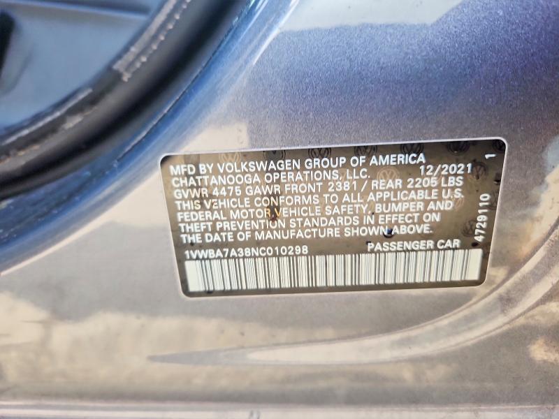 Продаж на аукціоні авто 2022 Volkswagen Passat, vin: 1VWBA7A38NC010298, номер лоту: 58152696