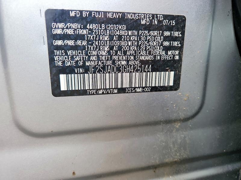 Продаж на аукціоні авто 2016 Subaru Forester, vin: JF2SJADC3GH425144, номер лоту: 57293396