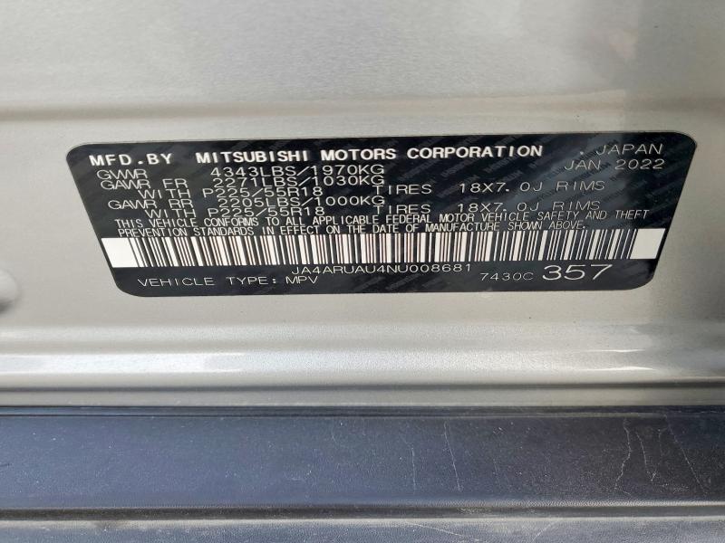 2022 Mitsubishi Outlander Sport მანქანა იყიდება აუქციონზე, vin: JA4ARUAU4NU008681, აუქციონის ნომერი: 56580016