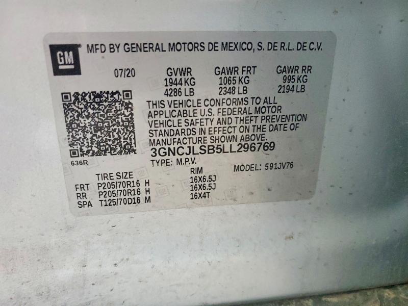 Продажа на аукционе авто 2020 Chevrolet Trax, vin: 3GNCJLSB5LL296769, номер лота: 58453226