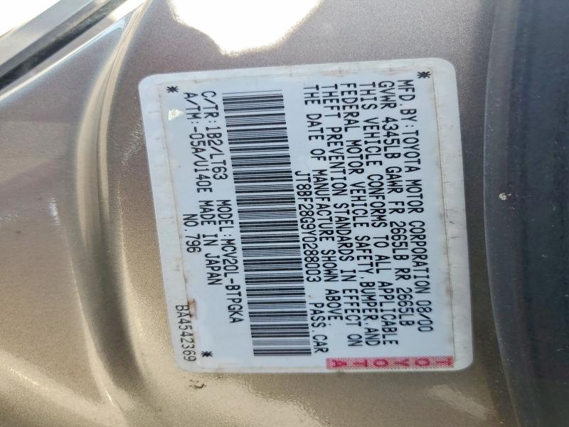 2000 Lexus Es მანქანა იყიდება აუქციონზე, vin: JT8BF28G9Y0288003, აუქციონის ნომერი: 58353966