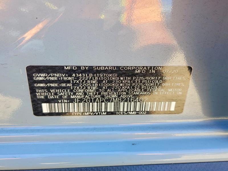 58390736 :رقم المزاد ، JF2GTAPC7M8216402 vin ، 2021 Subaru Crosstrek مزاد بيع