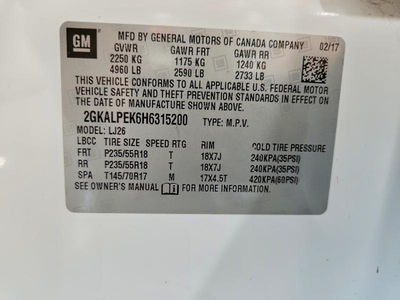 Aukcja sprzedaży 2017 Gmc Terrain, vin: 2GKALPEK6H6315200, numer aukcji: 56656026