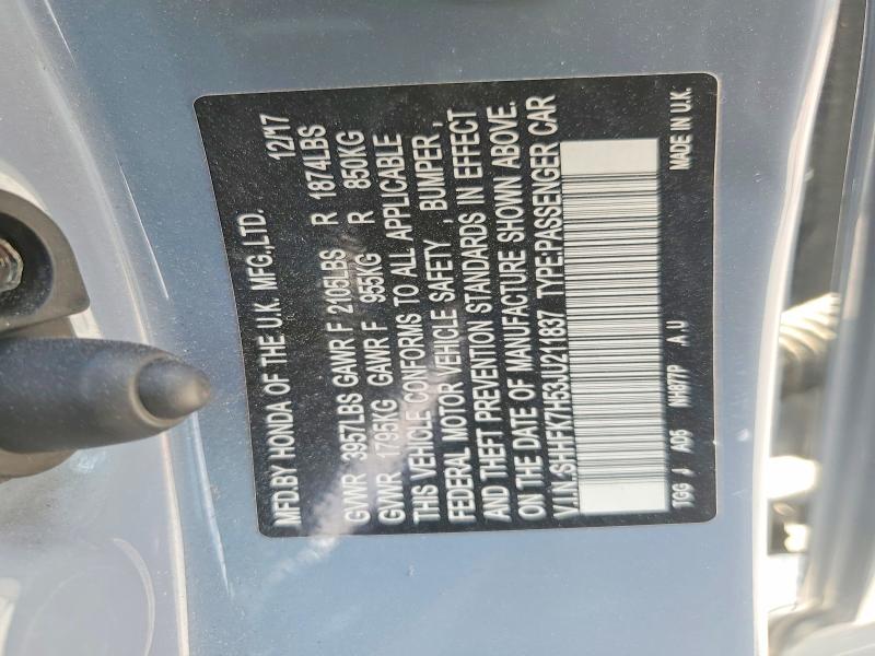 56870936 :رقم المزاد ، SHHFK7H53JU211837 vin ، 2018 Honda Civic مزاد بيع