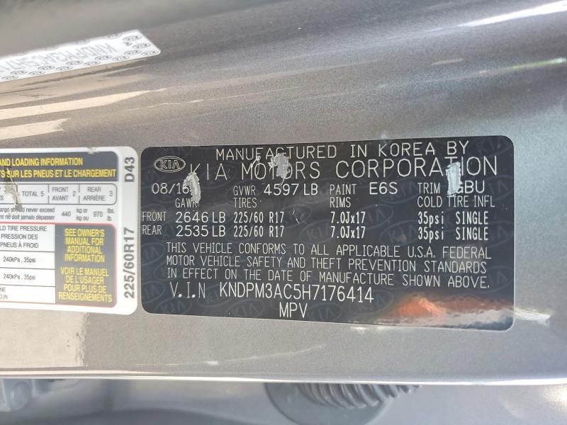 2017 Kia Sportage მანქანა იყიდება აუქციონზე, vin: KNDPM3AC5H7176414, აუქციონის ნომერი: 59537076