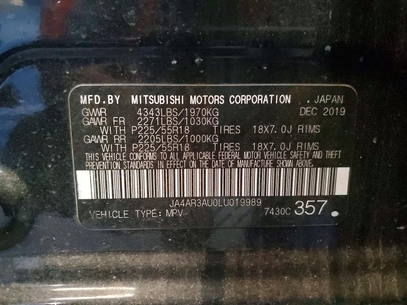 2020 Mitsubishi Outlander Sport მანქანა იყიდება აუქციონზე, vin: JA4AR3AU0LU019989, აუქციონის ნომერი: 55828996