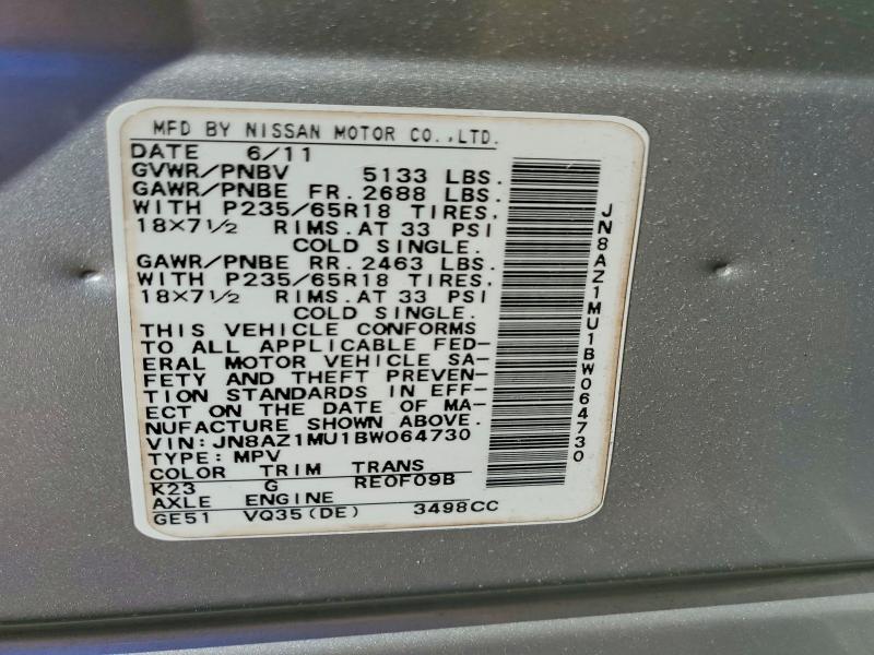 Aukcja sprzedaży 2011 Nissan Murano, vin: JN8AZ1MU1BW064730, numer aukcji: 56027826