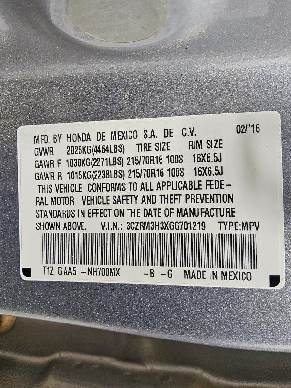 2016 Honda Cr-v მანქანა იყიდება აუქციონზე, vin: 3CZRM3H3XGG701219, აუქციონის ნომერი: 57646736