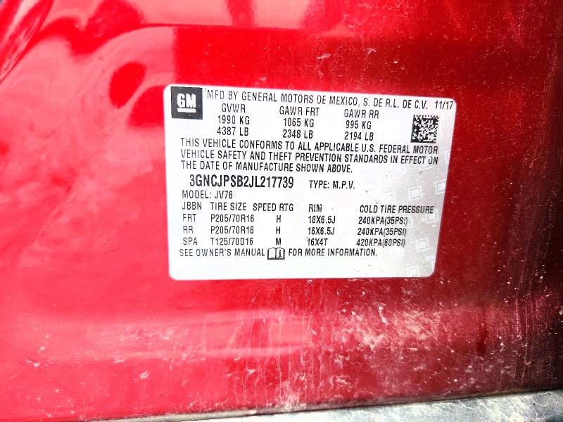 Продажа на аукционе авто 2018 Chevrolet Trax, vin: 3GNCJPSB2JL217739, номер лота: 56368376