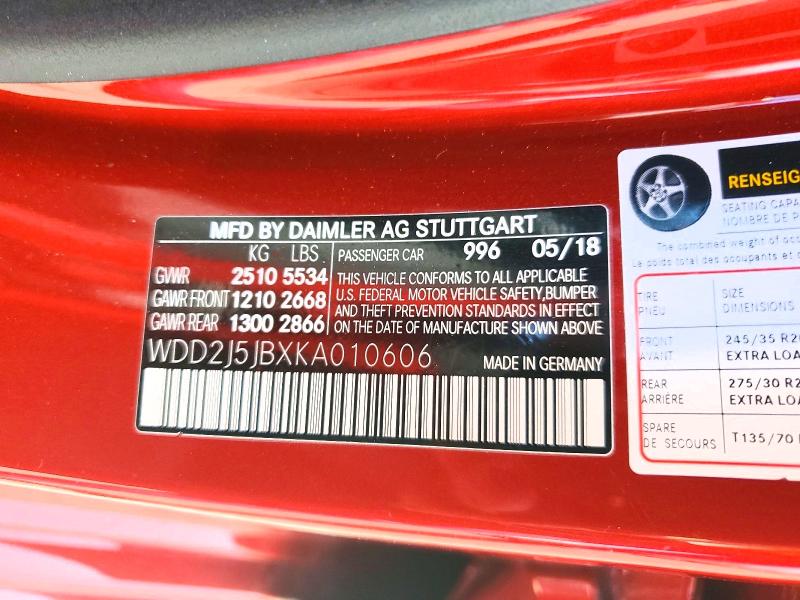 Aukcja sprzedaży 2019 Mercedes-benz Cls, vin: WDD2J5JBXKA010606, numer aukcji: 58572496