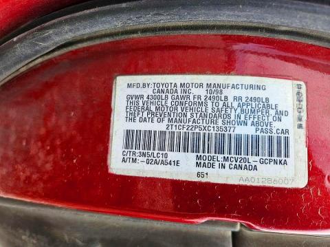 Aukcja sprzedaży 1999 Toyota Camry Solara, vin: 2T1CF22P5XC135377, numer aukcji: 56290776