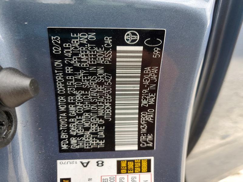 55761656 :رقم المزاد ، JTDBCMFE6P3015427 vin ، 2023 Toyota Corolla Hybrid مزاد بيع