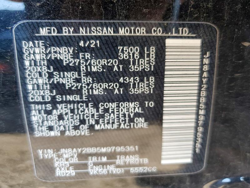 Aukcja sprzedaży 2021 Nissan Armada, vin: JN8AY2BB5M9795351, numer aukcji: 58720096