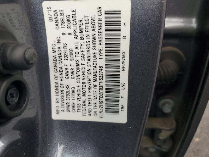 Aukcja sprzedaży 2015 Honda Civic, vin: 2HGFB2F83FH532748, numer aukcji: 59197236
