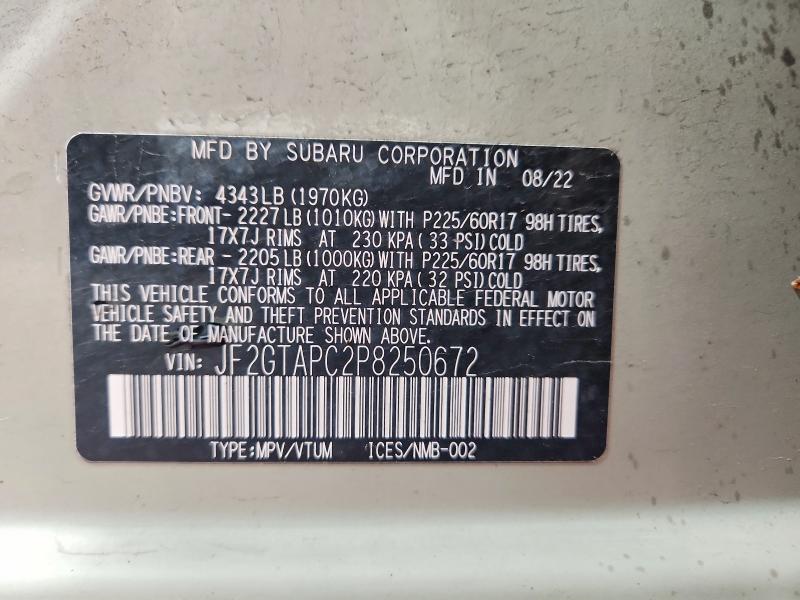 58442076 :رقم المزاد ، JF2GTAPC2P8250672 vin ، 2023 Subaru Crosstrek مزاد بيع