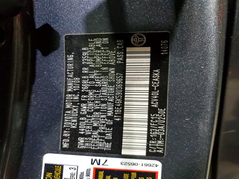 Продажа на аукционе авто 2009 Toyota Camry, vin: 4T1BE46K59U369657, номер лота: 55497986