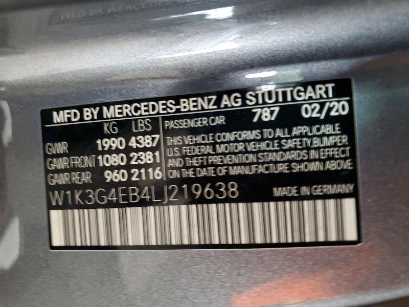 58784736 :رقم المزاد ، W1K3G4EB4LJ219638 vin ، 2020 Mercedes-benz A مزاد بيع