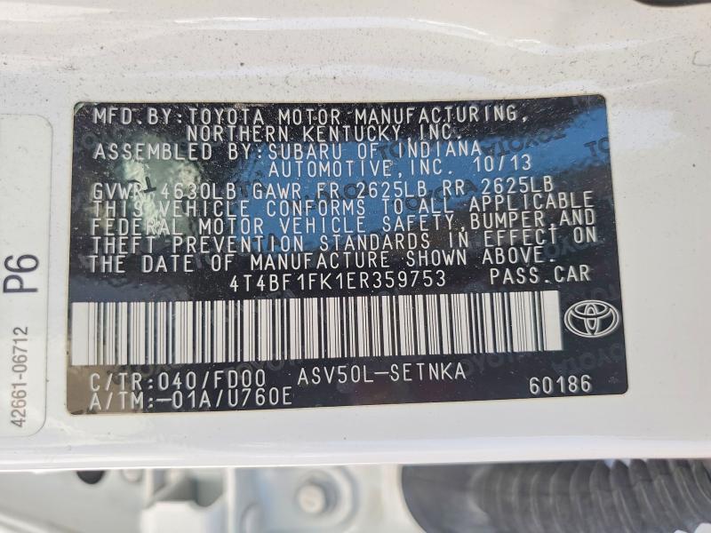 57590116 :رقم المزاد ، 4T4BF1FK1ER359753 vin ، 2014 Toyota Camry مزاد بيع