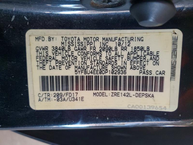 Продаж на аукціоні авто 2013 Toyota Corolla, vin: 5YFBU4EE0DP102936, номер лоту: 56620526