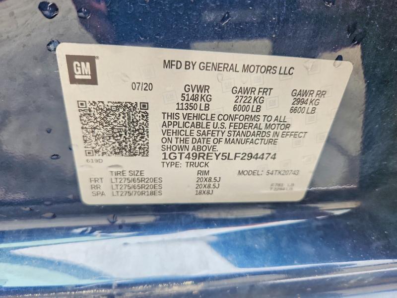57369316 :رقم المزاد ، 1GT49REY5LF294474 vin ، 2020 Gmc Sierra مزاد بيع