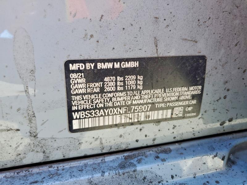 Продажа на аукционе авто 2022 Bmw M3, vin: WBS33AY0XNFL75907, номер лота: 57443696