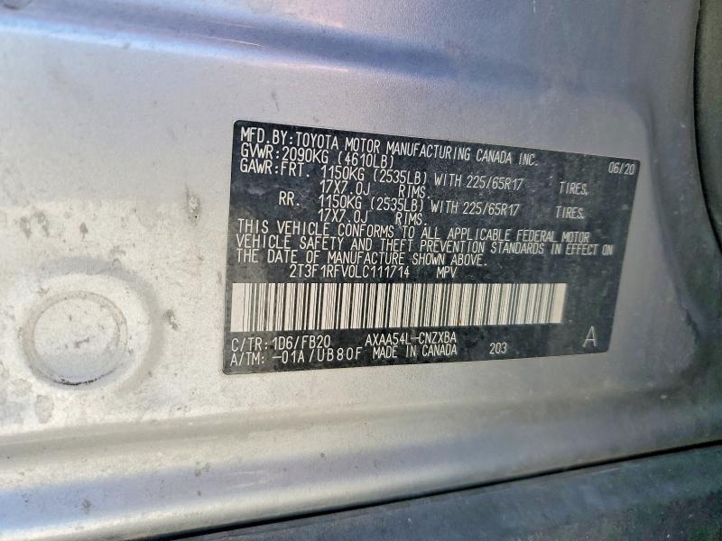 Aukcja sprzedaży 2020 Toyota Rav4, vin: 2T3F1RFV0LC111714, numer aukcji: 57354276