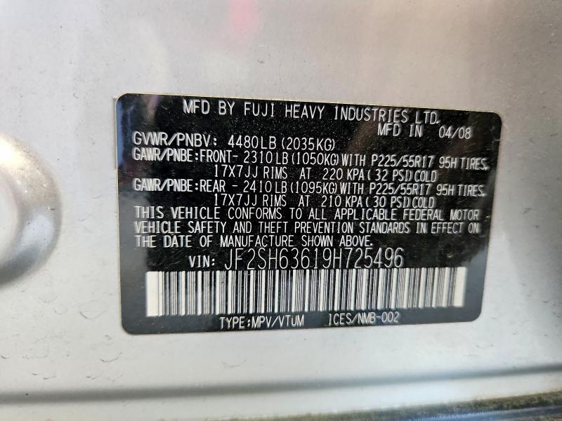 Aukcja sprzedaży 2009 Subaru Forester, vin: JF2SH63619H725496, numer aukcji: 57152926