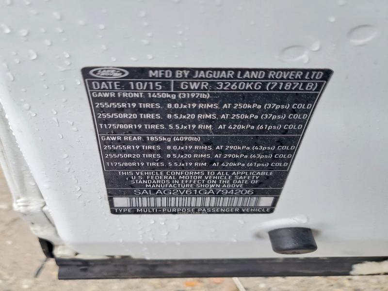 2016 Land Rover Lr4 მანქანა იყიდება აუქციონზე, vin: SALAG2V61GA794206, აუქციონის ნომერი: 58630336