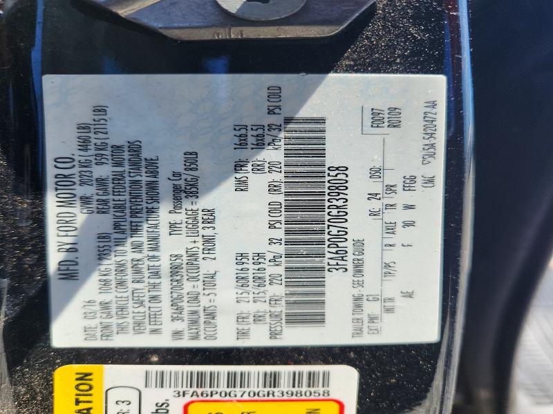 56036136 :رقم المزاد ، 3FA6P0G70GR398058 vin ، 2016 Ford Fusion مزاد بيع