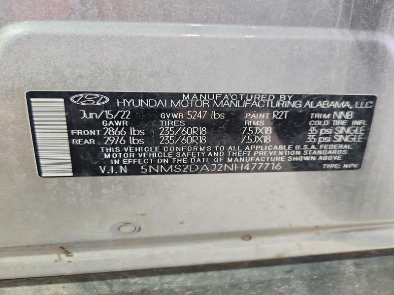 Aukcja sprzedaży 2022 Hyundai Santa Fe, vin: 5NMS2DAJ2NH477716, numer aukcji: 56122486