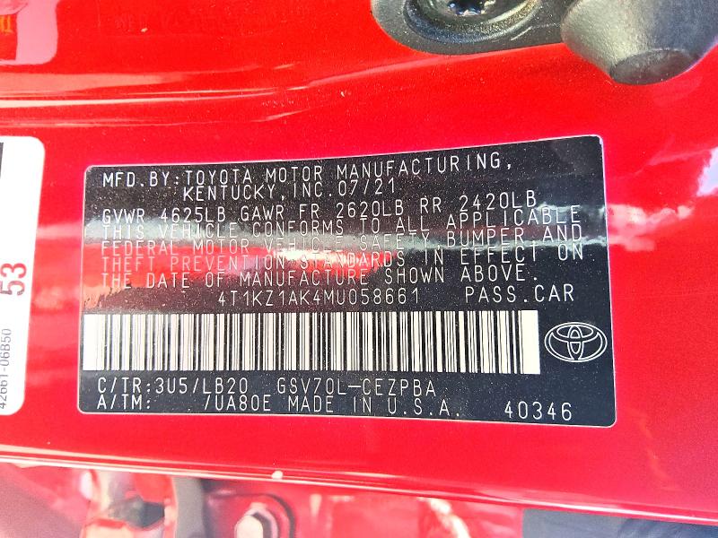 Продаж на аукціоні авто 2021 Toyota Camry, vin: 4T1KZ1AK4MU058661, номер лоту: 55635816