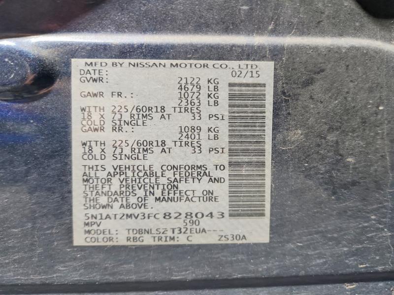 58724786 :رقم المزاد ، 5N1AT2MV3FC828043 vin ، 2015 Nissan Rogue مزاد بيع