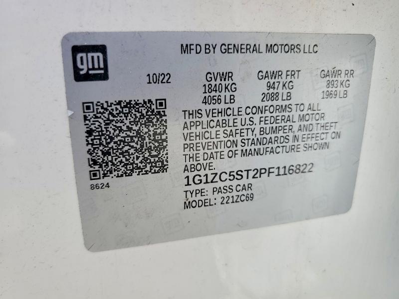 58497816 :رقم المزاد ، 1G1ZC5ST2PF116822 vin ، 2023 Chevrolet Malibu مزاد بيع