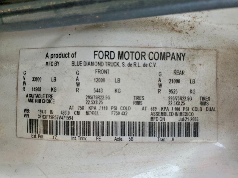 Продаж на аукціоні авто 2007 Ford F750, vin: 3FRXF75R57V471594, номер лоту: 57607356