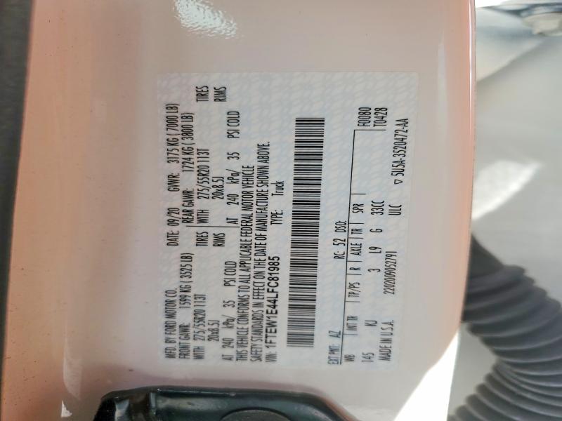 Продаж на аукціоні авто 2020 Ford F150, vin: 1FTEW1E44LFC81985, номер лоту: 54246926