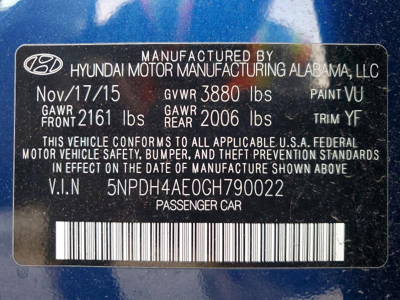 Продажа на аукционе авто 2016 Hyundai Elantra, vin: 5NPDH4AE0GH790022, номер лота: 55307846
