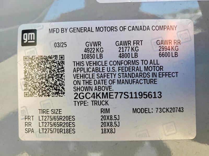 56888516 :رقم المزاد ، 2GC4KME77S1195613 vin ، 2025 Chevrolet Silverado مزاد بيع
