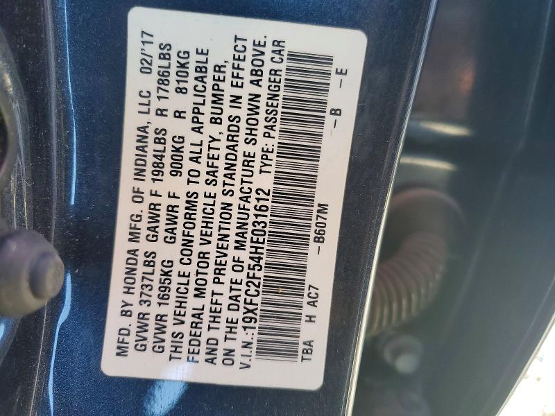 Aukcja sprzedaży 2017 Honda Civic, vin: 19XFC2F54HE031612, numer aukcji: 55569356